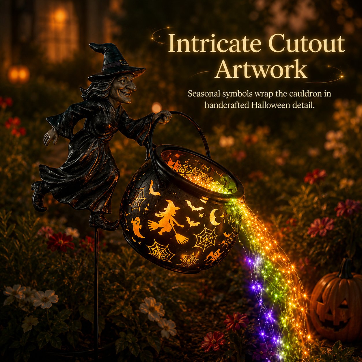 🔥Limited time 55% OFF🎃 Halloween Witch Cauldron Garden Light – Magical Outdoor Yard Decor 🧙‍♀️