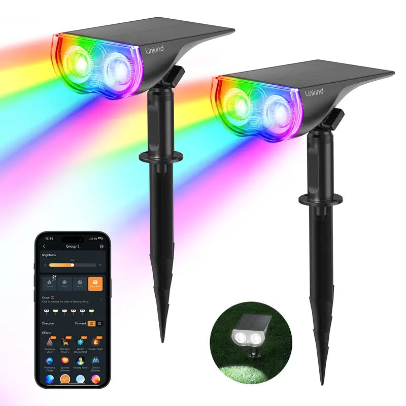 🌈 40% OFF | Smart Solar Color-Changing Landscape Spotlights – App-Controlled 2-Pack
