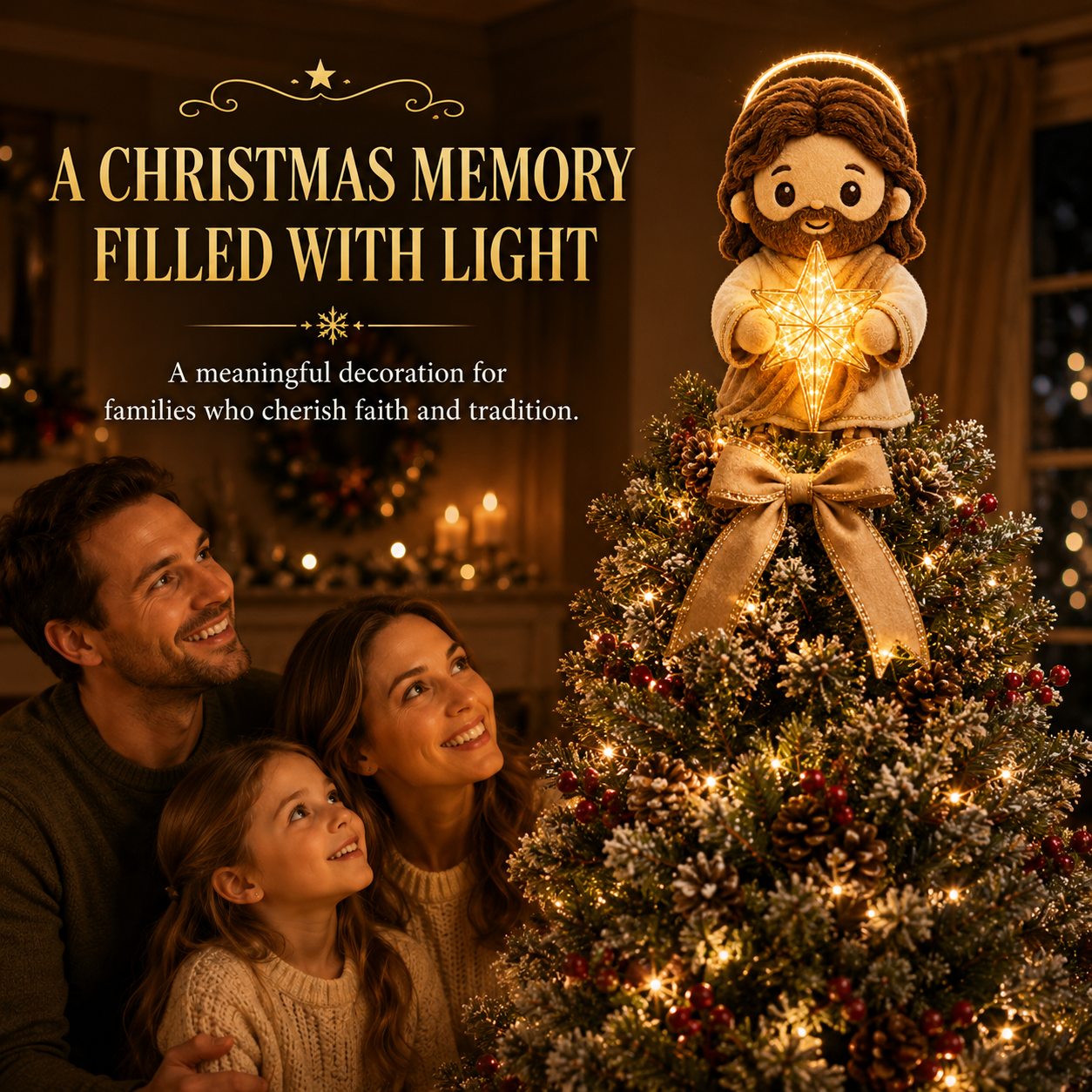 🌟🎄Cute Jesus Blessing Tree Topper – A Light of Faith for Your Christmas Tree