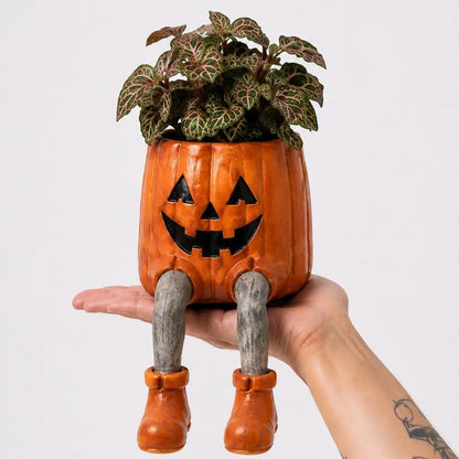Halloween Whimsical Hanging Leg Planter Handcrafted Fall Skeleton Decor