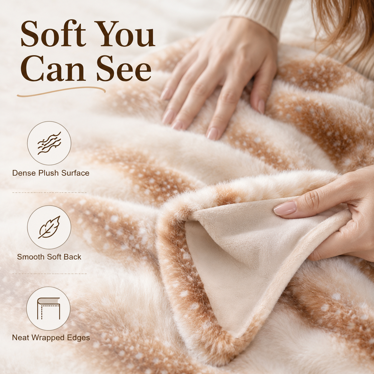 Young woman relaxing with deer pattern blanket
