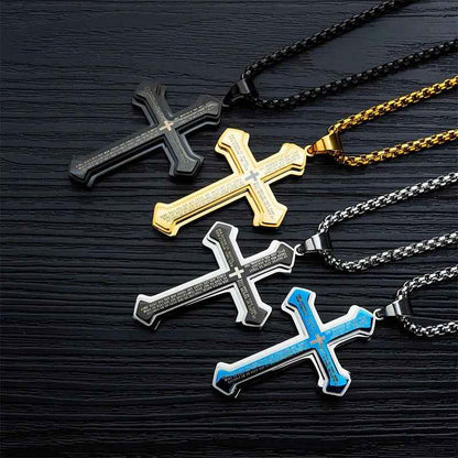 ✝️ Men's Lord's Prayer Cross Necklace 🛡️ A Powerful Symbol of Faith & Protection