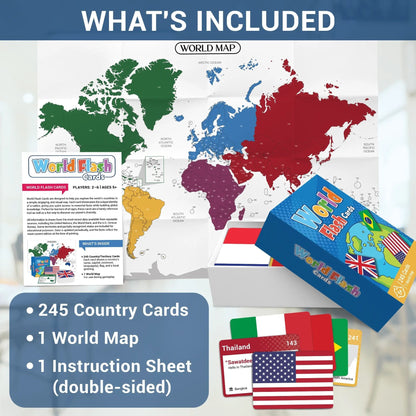 🌍World Flags Flashcards — 245 Countries, Geography Learning Set