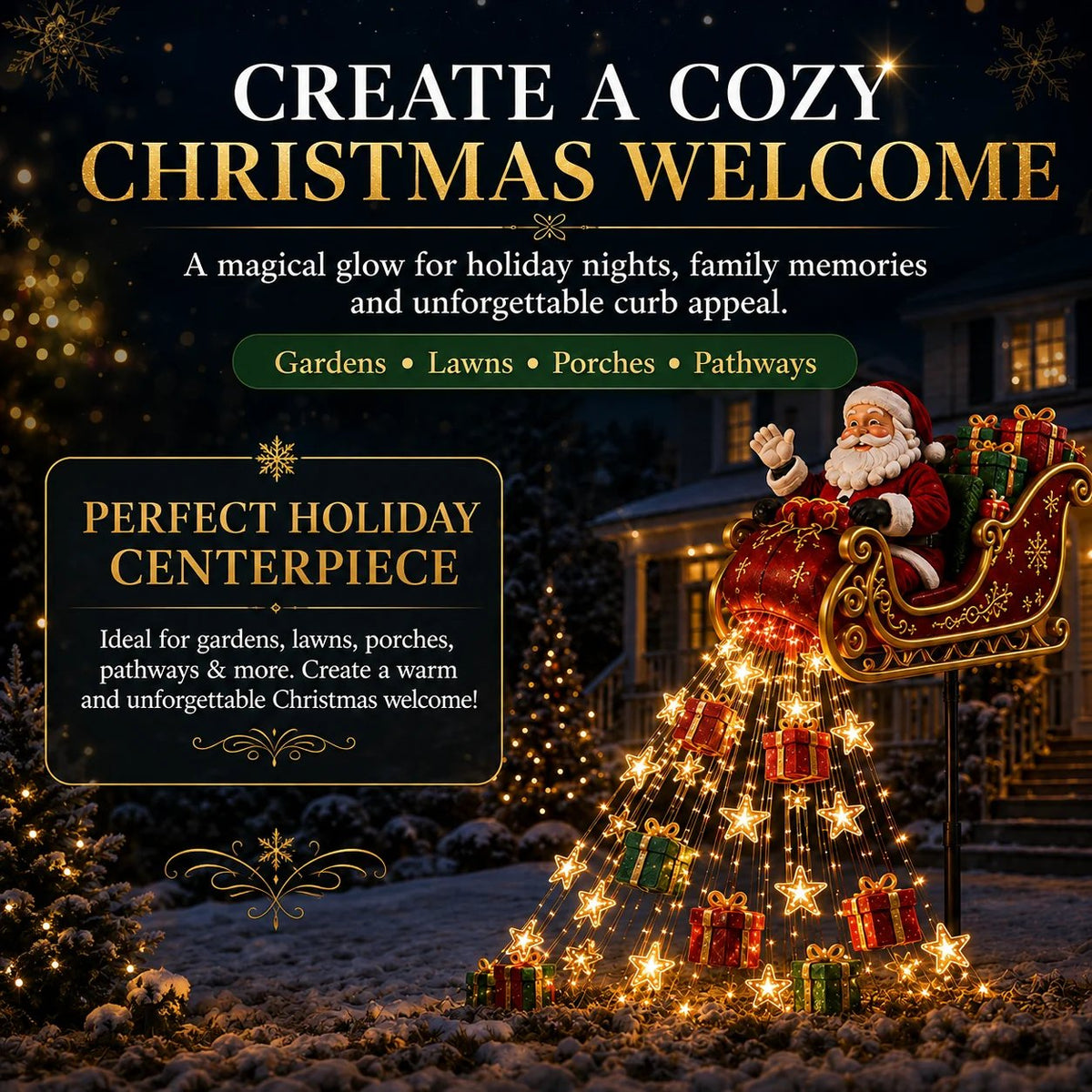 🎅 Holiday Special — Save 49% | Santa’s Magical Flying Sleigh Solar Cascade Light
