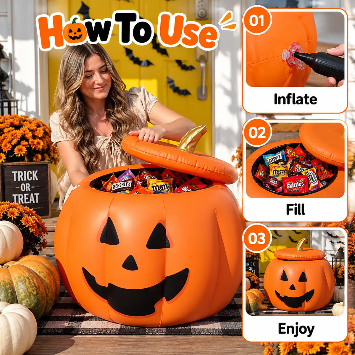 🔥 Limited-Time 49% OFF – Inflatable Halloween Pumpkin Bucket – Candy Holder & Party Decor