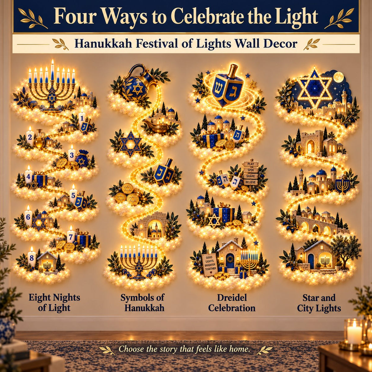 🕎 49% OFF | Glowing Hanukkah Wall Decor – 4 Festival of Lights Designs