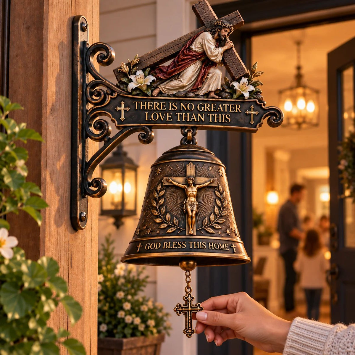 ✝️ God Bless This Home – Christian Cross Hanging Bell 🔔