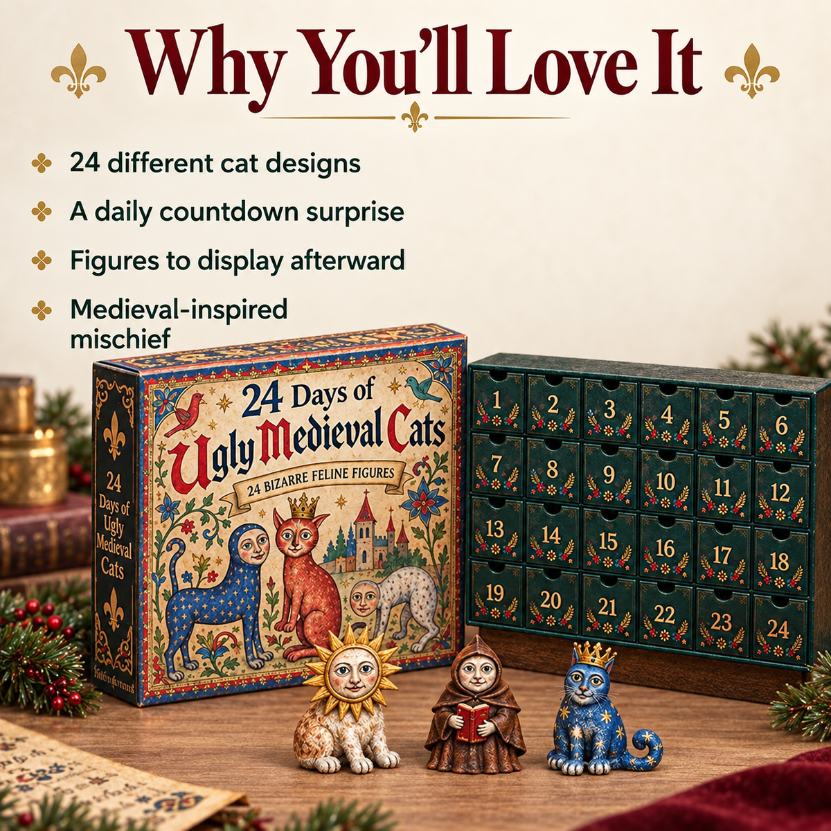 🔥 LAST DAY 50% OFF | 🐈 24 Days of Ugly Medieval Cats – Advent Calendar 2026 🎄