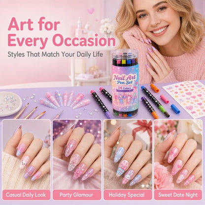 🔥 LIMITED-TIME 50% OFF | 24-Color Dual-Ended Nail Art Pen Set 🎨💅