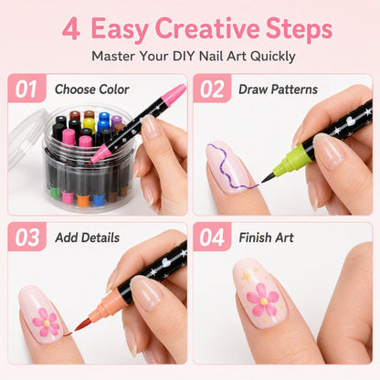 🔥 LIMITED-TIME 50% OFF | 24-Color Dual-Ended Nail Art Pen Set 🎨💅