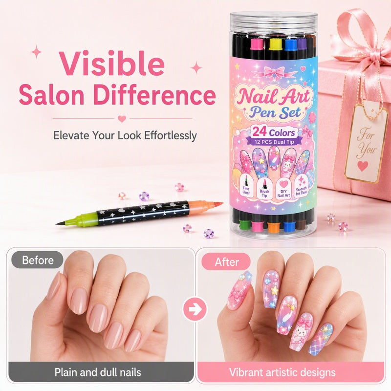 🔥 LIMITED-TIME 50% OFF | 24-Color Dual-Ended Nail Art Pen Set 🎨💅