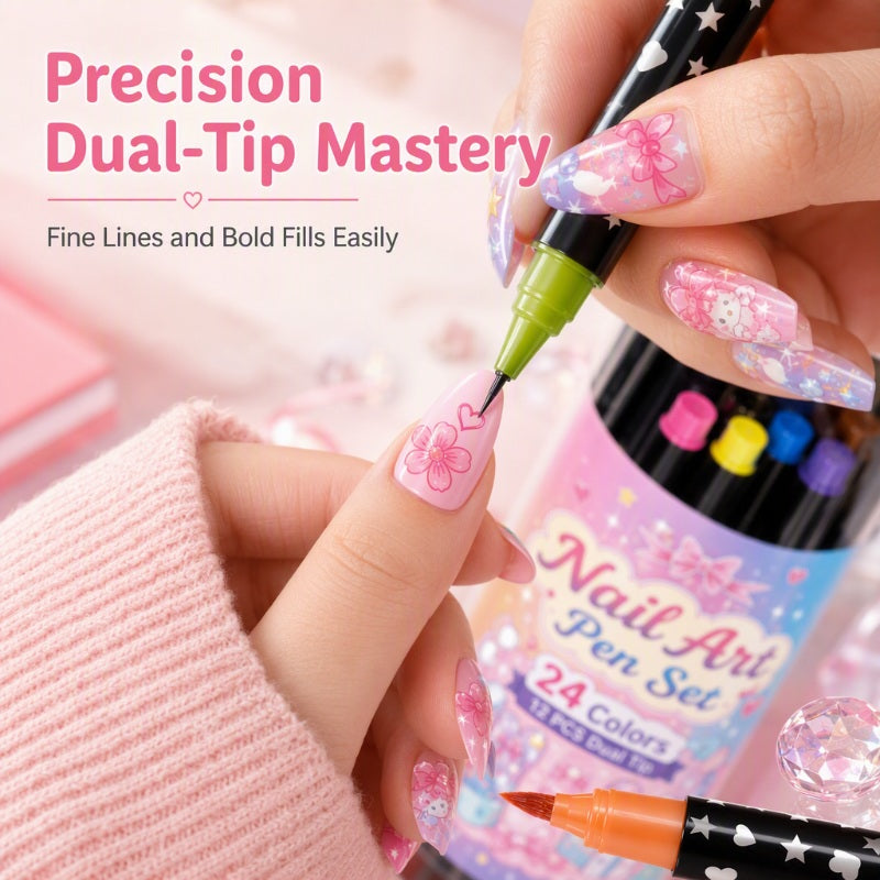 🔥 LIMITED-TIME 50% OFF | 24-Color Dual-Ended Nail Art Pen Set 🎨💅