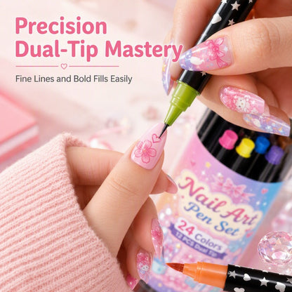 🔥 LIMITED-TIME 50% OFF | 24-Color Dual-Ended Nail Art Pen Set 🎨💅