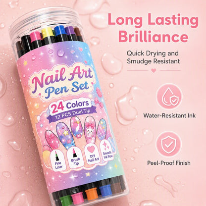 🔥 LIMITED-TIME 50% OFF | 24-Color Dual-Ended Nail Art Pen Set 🎨💅