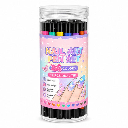 🔥 LIMITED-TIME 50% OFF | 24-Color Dual-Ended Nail Art Pen Set 🎨💅