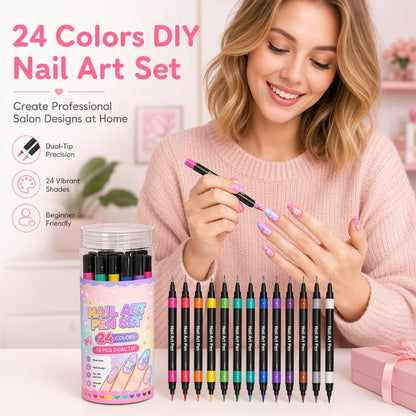 🔥 LIMITED-TIME 50% OFF | 24-Color Dual-Ended Nail Art Pen Set 🎨💅