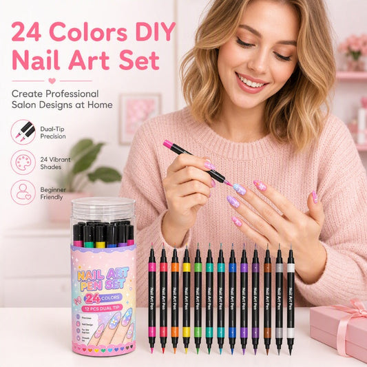 🔥 LIMITED-TIME 50% OFF | 24-Color Dual-Ended Nail Art Pen Set 🎨💅