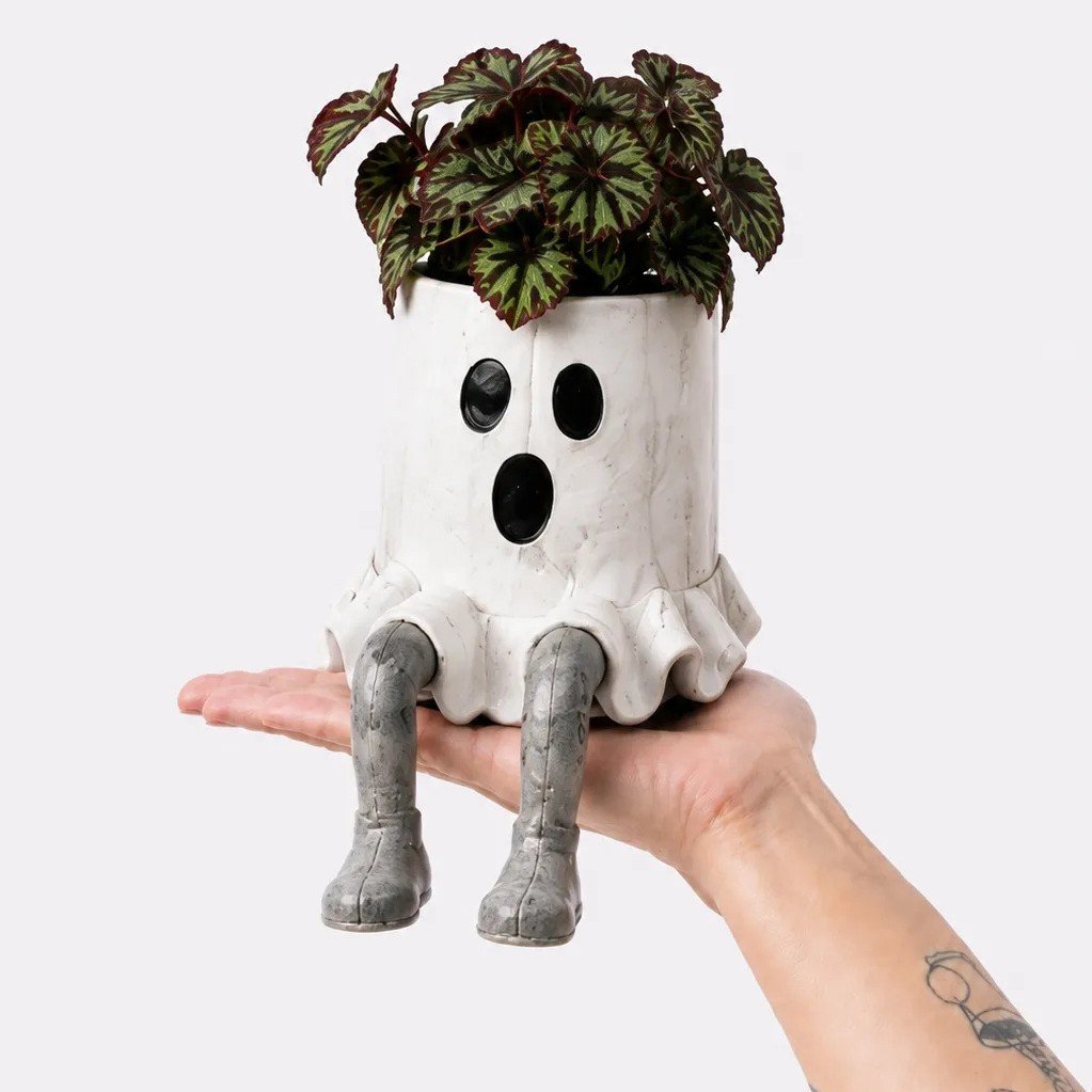 Halloween Whimsical Hanging Leg Planter Handcrafted Fall Skeleton Decor