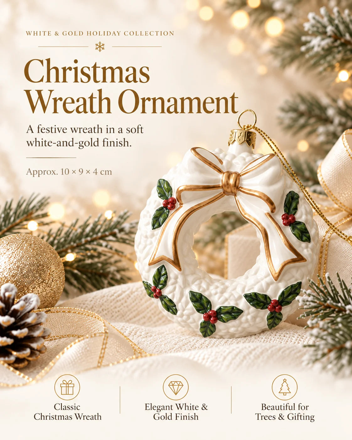 ✨ SAVE 56% | Timeless White & Gold Christmas Ornament Collection
