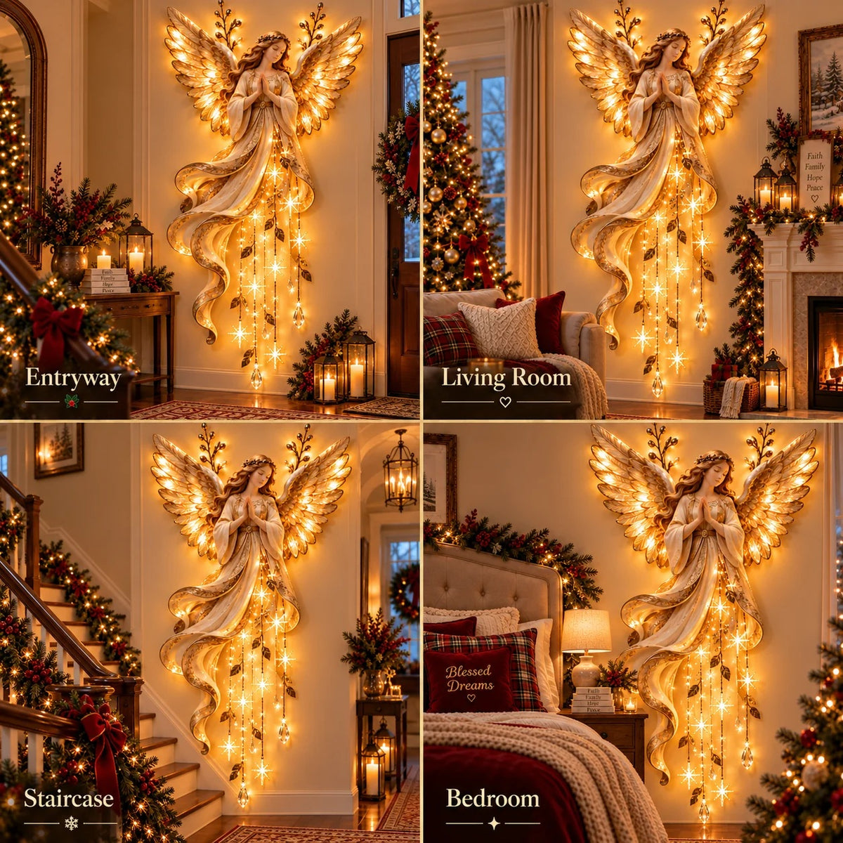 🔥 Last Day Sale 50% OFF👼Guardian Angel Starfall Cascade™ – Lighted Faith & Blessing Christmas Wall Decor✨