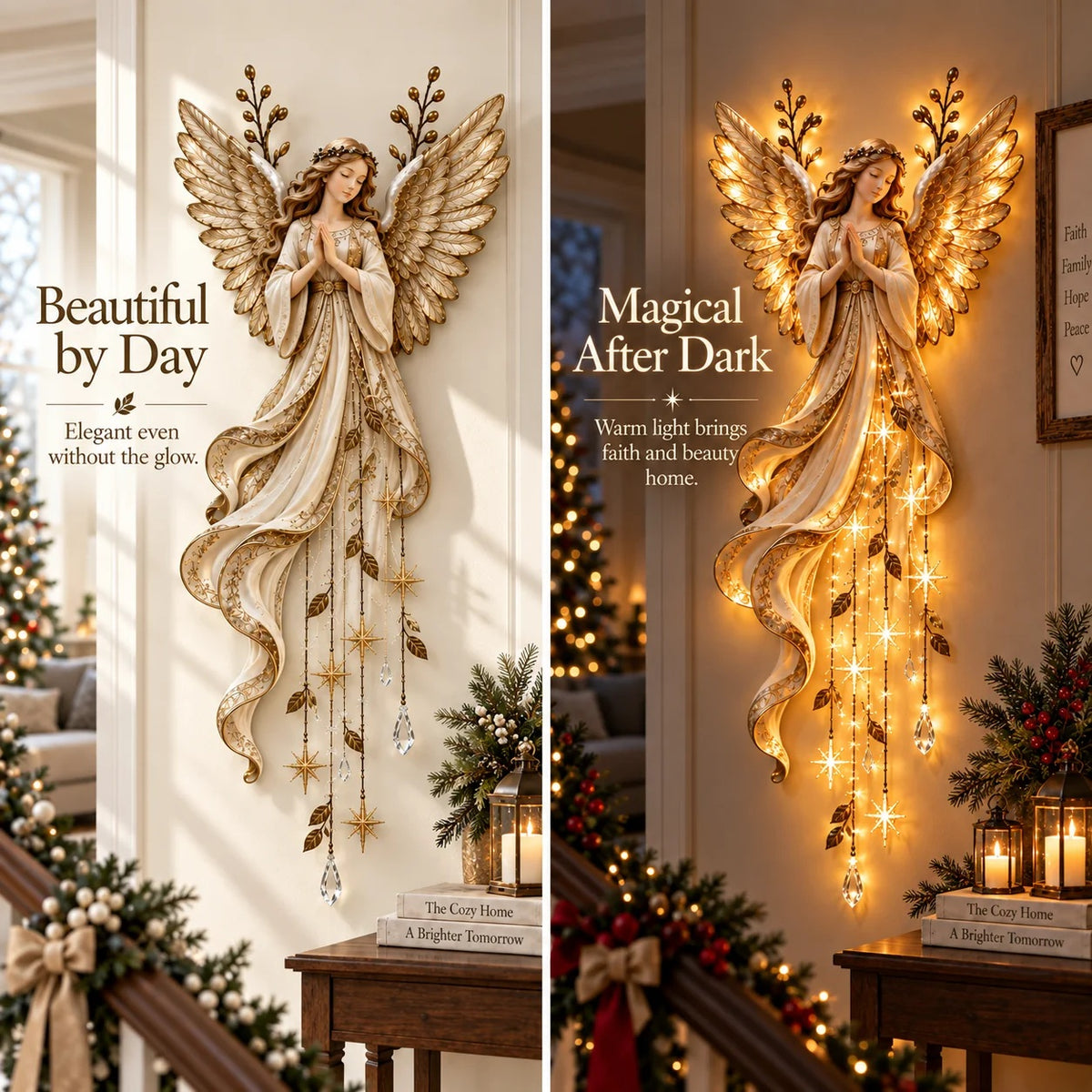 🔥 Last Day Sale 50% OFF👼Guardian Angel Starfall Cascade™ – Lighted Faith & Blessing Christmas Wall Decor✨