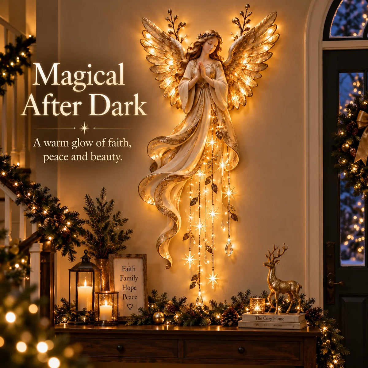 🔥 Last Day Sale 50% OFF👼Guardian Angel Starfall Cascade™ – Lighted Faith & Blessing Christmas Wall Decor✨