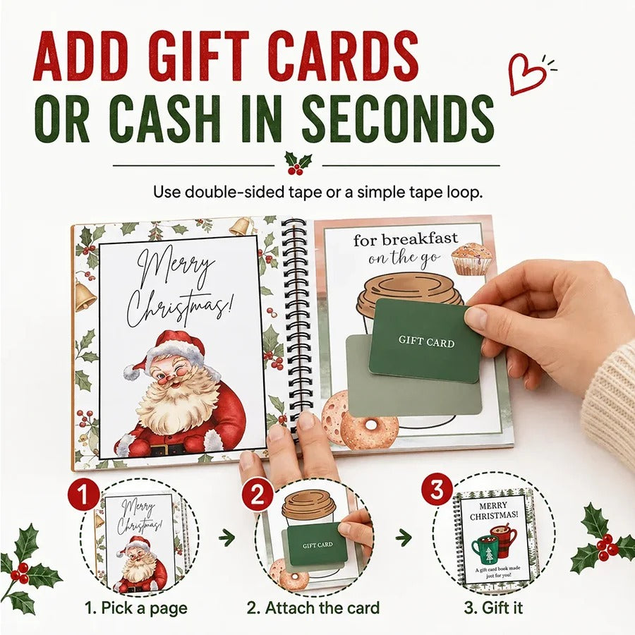🎁70% OFF!!!-Ready for Christmas!🎅Christmas Gift Card Book, DIY Spiral-Bound Christmas Gift Card Holder Book🎁Personalized Xmas Gifts for Family, Festive & Party Supplies
