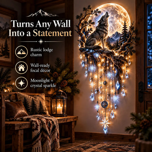 🔥 Limited-Time 49% OFF – 🐺🌕 Wolf Howling Moon Starfall Wall Light – Bring The Wild Home