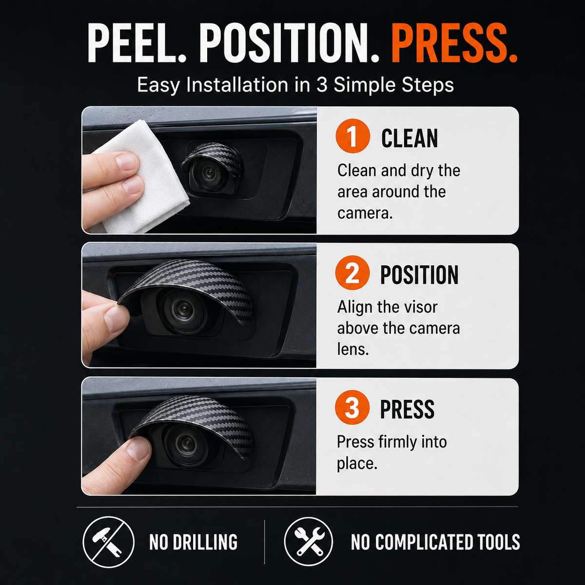 🔥 Limited-Time Offer! 49% OFF Car Backup Camera Rain Shield – Carbon Fiber Sun Visor, Protects Rear & Side Camera Lens from Rain & Glare (4/8 PCS)