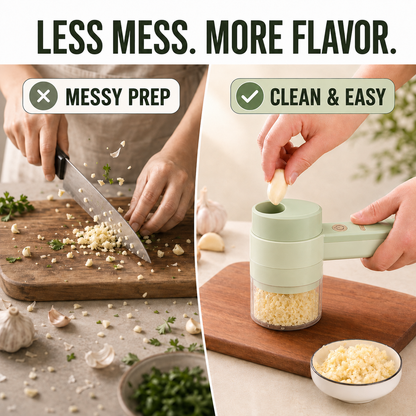 🧄 4-in-1 Electric Food Chopper – Slice, Mince, Peel & Auto-Clean in Seconds ⚡