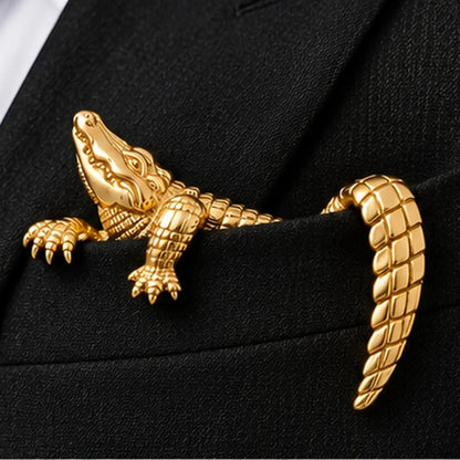 🐊 Luxury Sculpted Alligator Pocket Square – Magnetic Metal Suit Accessory ✨