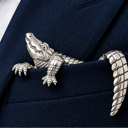 🐊 Luxury Sculpted Alligator Pocket Square – Magnetic Metal Suit Accessory ✨