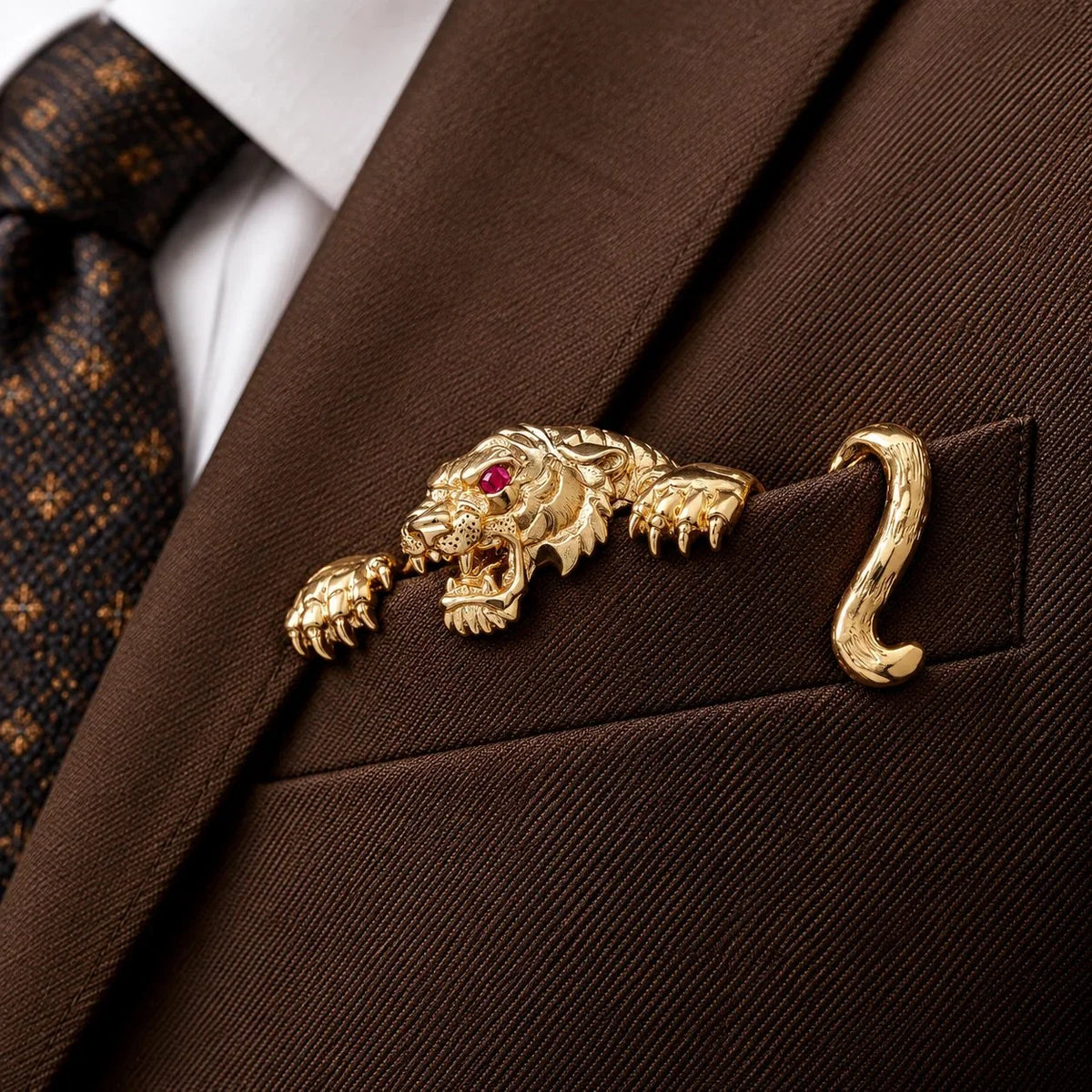 🐊 Luxury Sculpted Alligator Pocket Square – Magnetic Metal Suit Accessory ✨