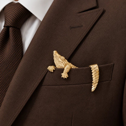 🐊 Luxury Sculpted Alligator Pocket Square – Magnetic Metal Suit Accessory ✨