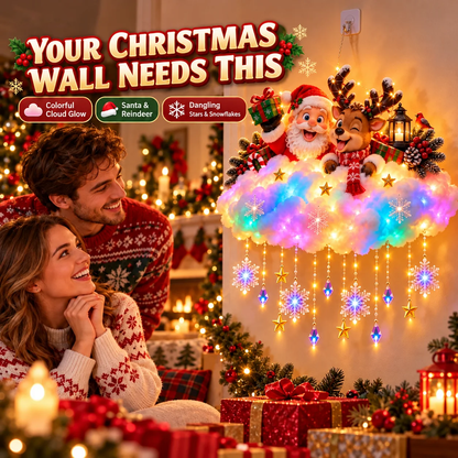 ✨ Santa & Reindeer Light-Up Christmas Cloud – A Holiday Story for Your Wall