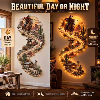 🔥 Limited-Time Offer! 49% OFF - 🤠 Western Cowboy LED Wall Light – Wild West Desert Scene with Horseback Rider & Cactus