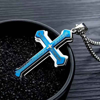 ✝️ Men's Lord's Prayer Cross Necklace 🛡️ A Powerful Symbol of Faith & Protection