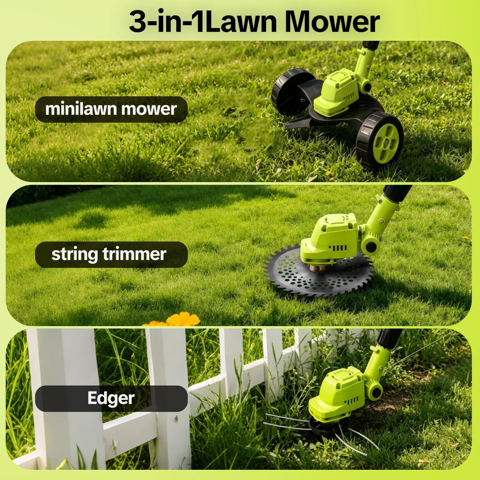 🔥 Limited-Time Offer! 3-in-1 Cordless Lawn Mower with 2×21V Batteries, German Quality Lightweight Grass Trimmer & Edger for Small to Medium Gardens