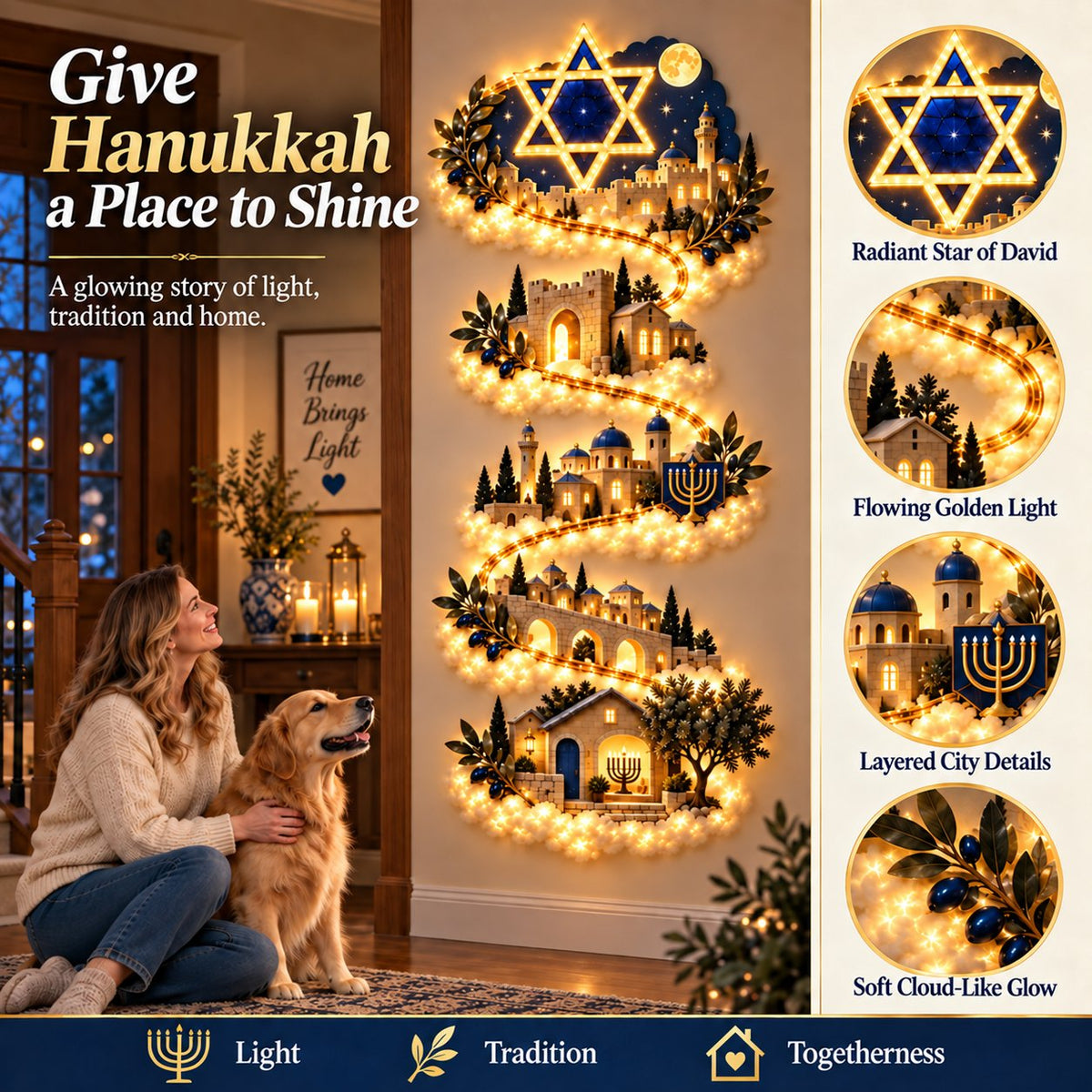 🕎 49% OFF | Glowing Hanukkah Wall Decor – 4 Festival of Lights Designs
