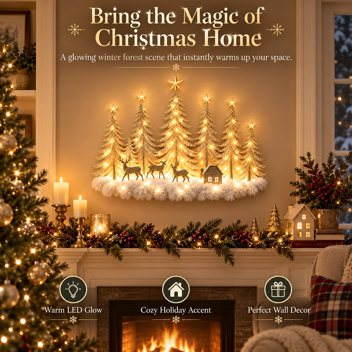 🎄 47% OFF | Lighted Deer Forest Wall Decor – Cozy Christmas Glow