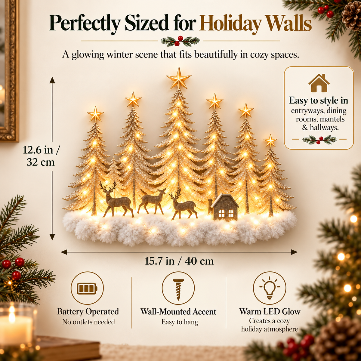 🎄 47% OFF | Lighted Deer Forest Wall Decor – Cozy Christmas Glow