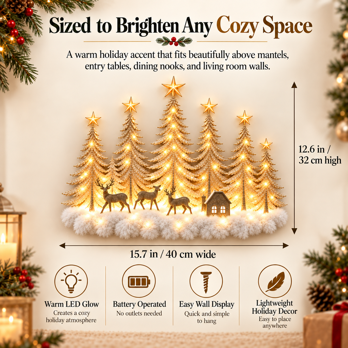 🎄 47% OFF | Lighted Deer Forest Wall Decor – Cozy Christmas Glow