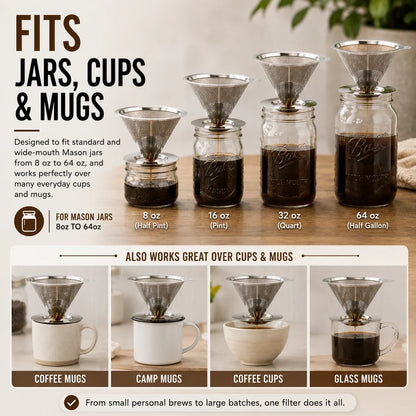 Reusable Stainless Steel Pour Over Coffee Filter for Jars| No More Disposable Paper Filters