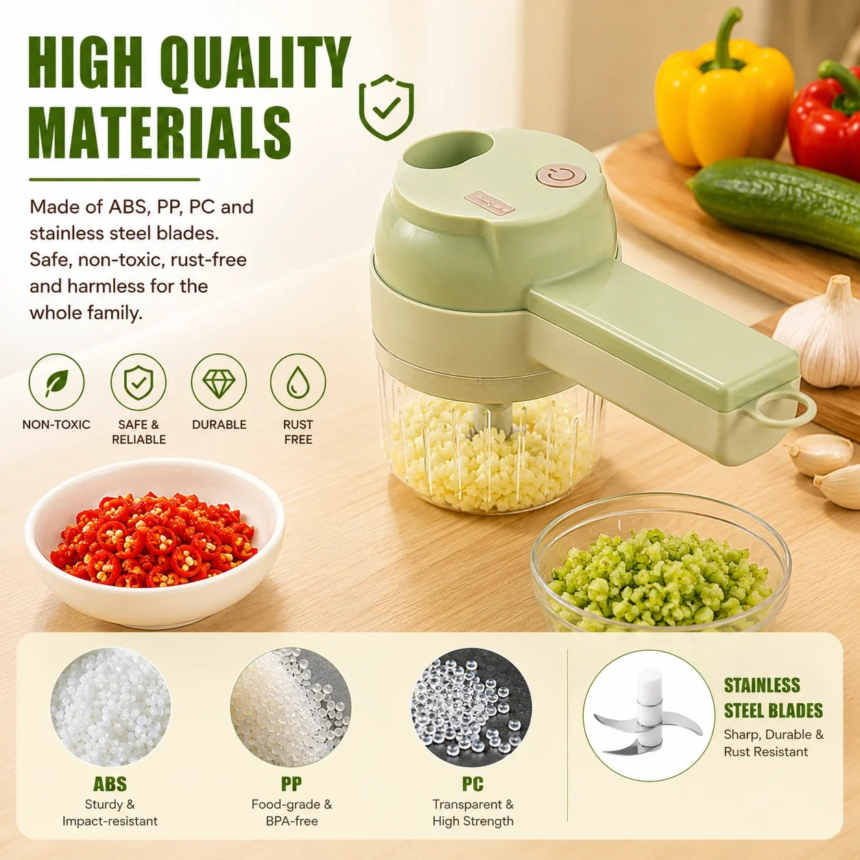 4-in-1 Electric Vegetable Chopper & Slicer | USB-C