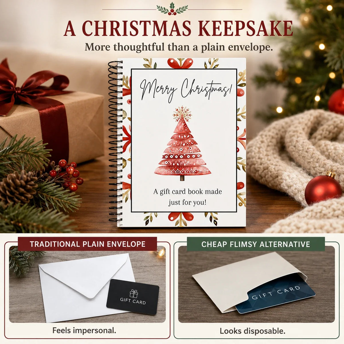 ⏰ Limited-Time Christmas Deal –Gift Card Book for Cards, Cash & Notes 🎄