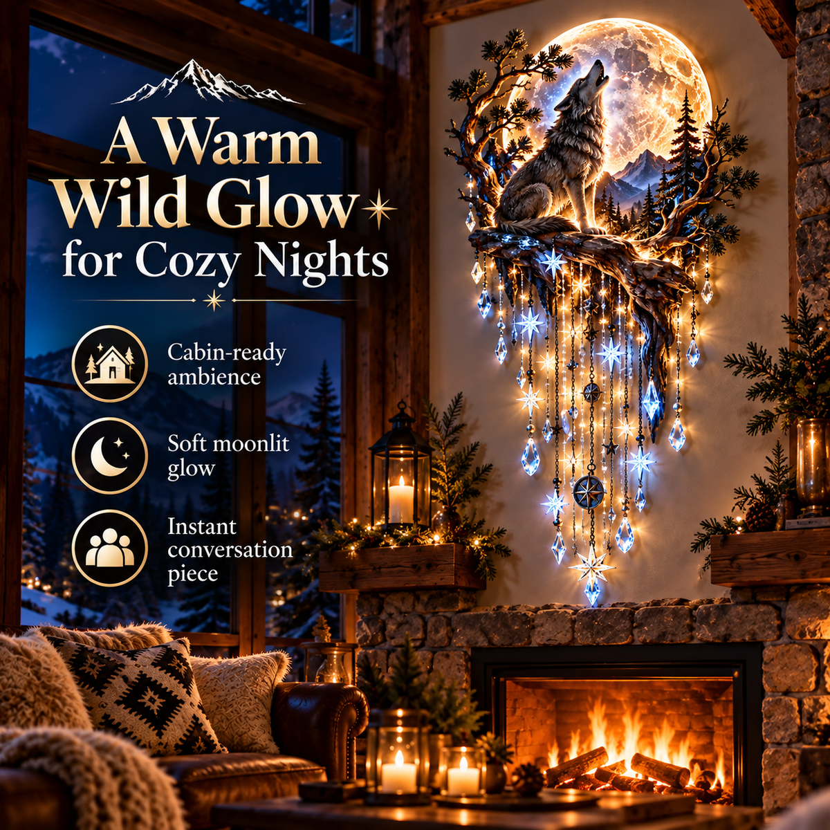 ⏳ Last Day 50% OFF-🐺🌕 Bring the Wild Night Home – Wolf Moon Starfall Light