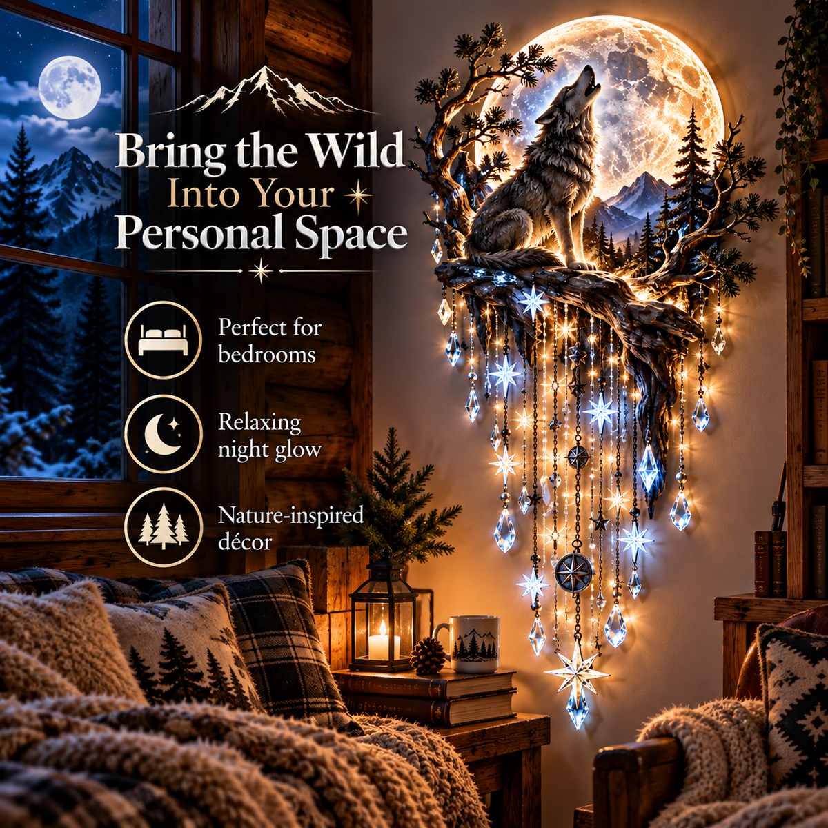 ⏳ Last Day 50% OFF-🐺🌕 Bring the Wild Night Home – Wolf Moon Starfall Light