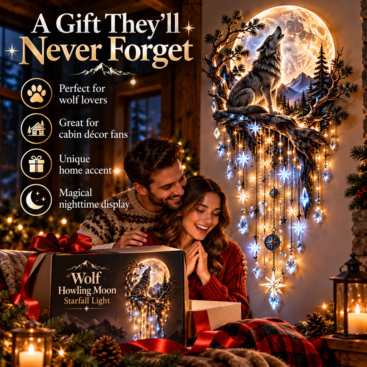 ⏳ Last Day 50% OFF-🐺🌕 Bring the Wild Night Home – Wolf Moon Starfall Light