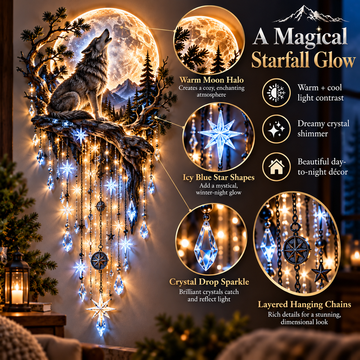 ⏳ Last Day 50% OFF-🐺🌕 Bring the Wild Night Home – Wolf Moon Starfall Light