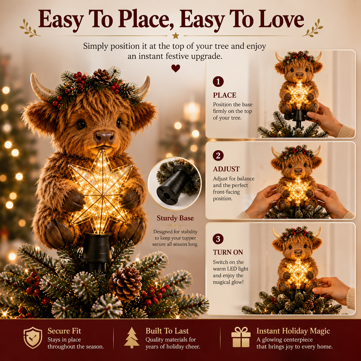 👍👍👍Baby Highland Cow Glowing Star Tree Toppe👍👍👍